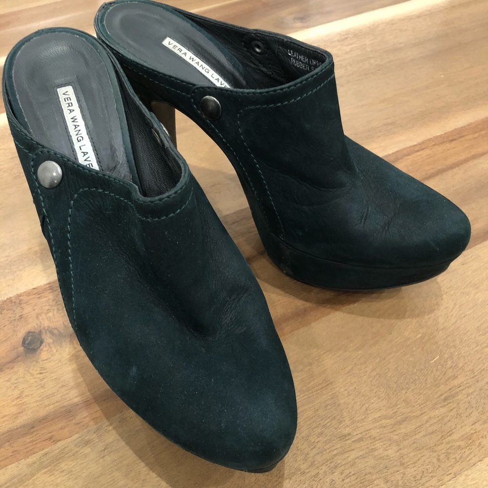 Vera Wang Lavender forest green suede sling back